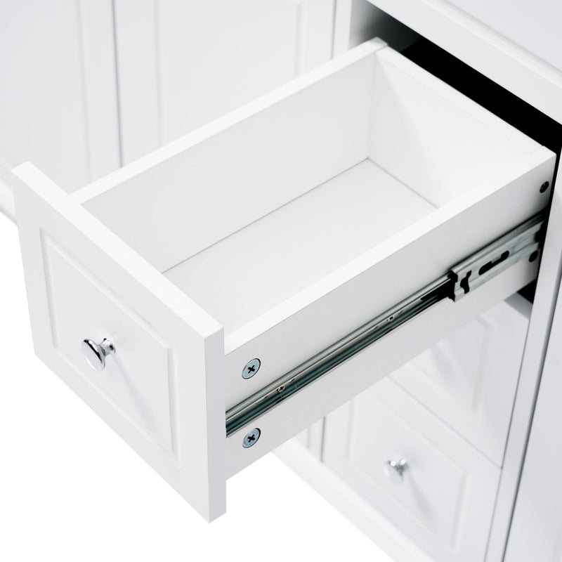 Bathroom Vanity Cabinet Only, 3 Drawers & 4 Doors With Double Layer Shelves - White