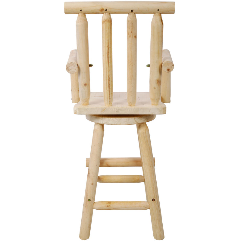 Rustic Bar Stool, Fir Wood Construction, Wide Armrest
