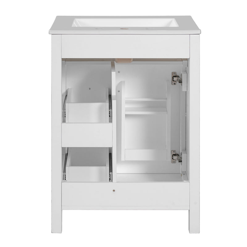 Elegant Bathroom Vanity With Ceramic Sink, Soft Close Doors And Drawers, Double Storage Racks