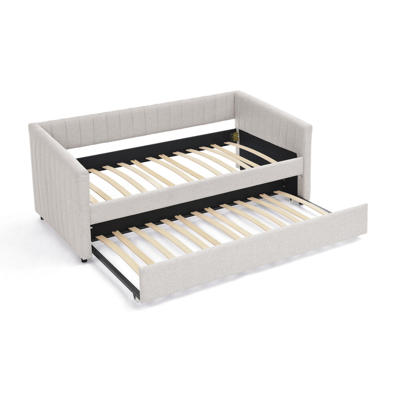 Upholstered Daybed With Trundle With Vertical Stripes