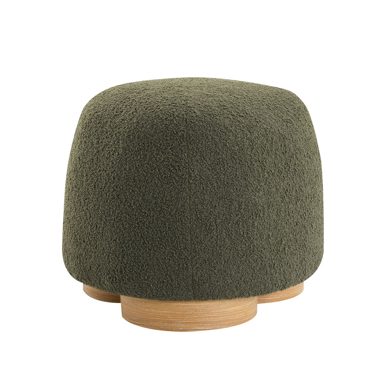Round Soft Teddy Fabric Upholstered Ottoman With Metal Accents