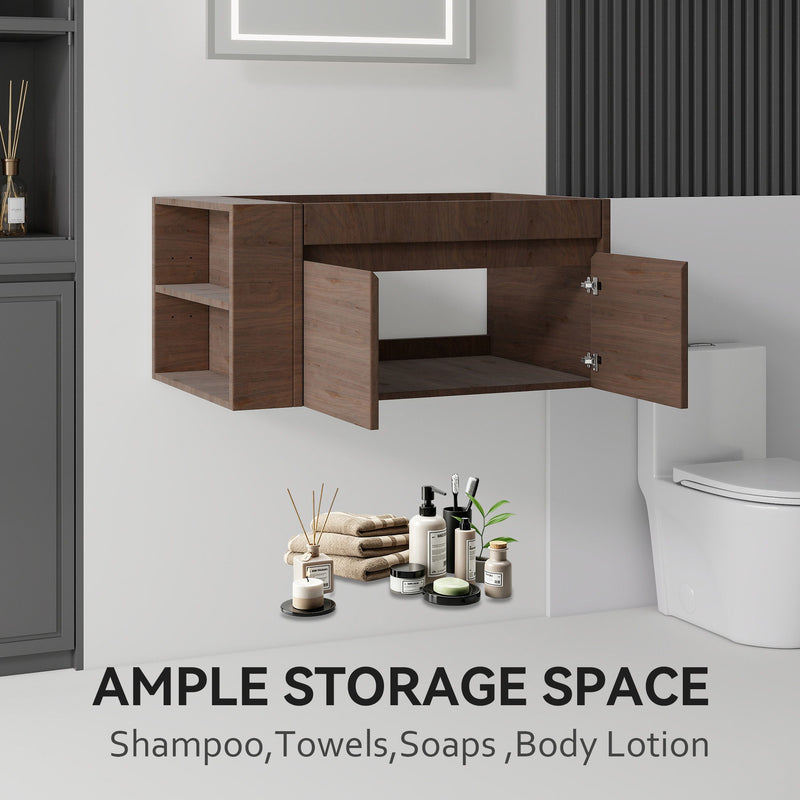 Floating Bathroom Vanity Cabinet, Soft Close Double Drawers, Open Side Storage, Wall Mounted, Cabinet Only
