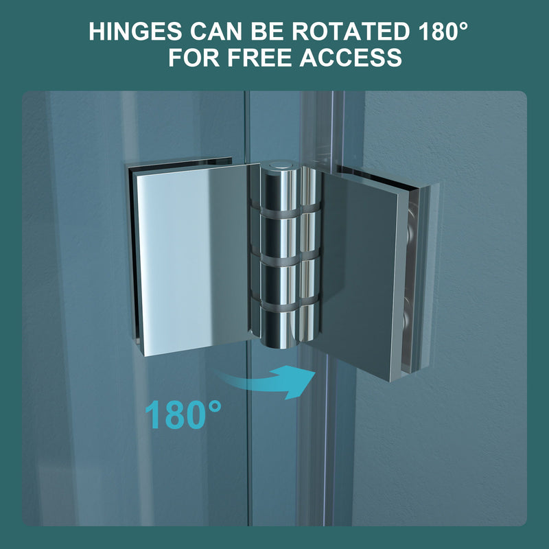 Fold Frameless Shower Door With Tempered Glass - Chrome