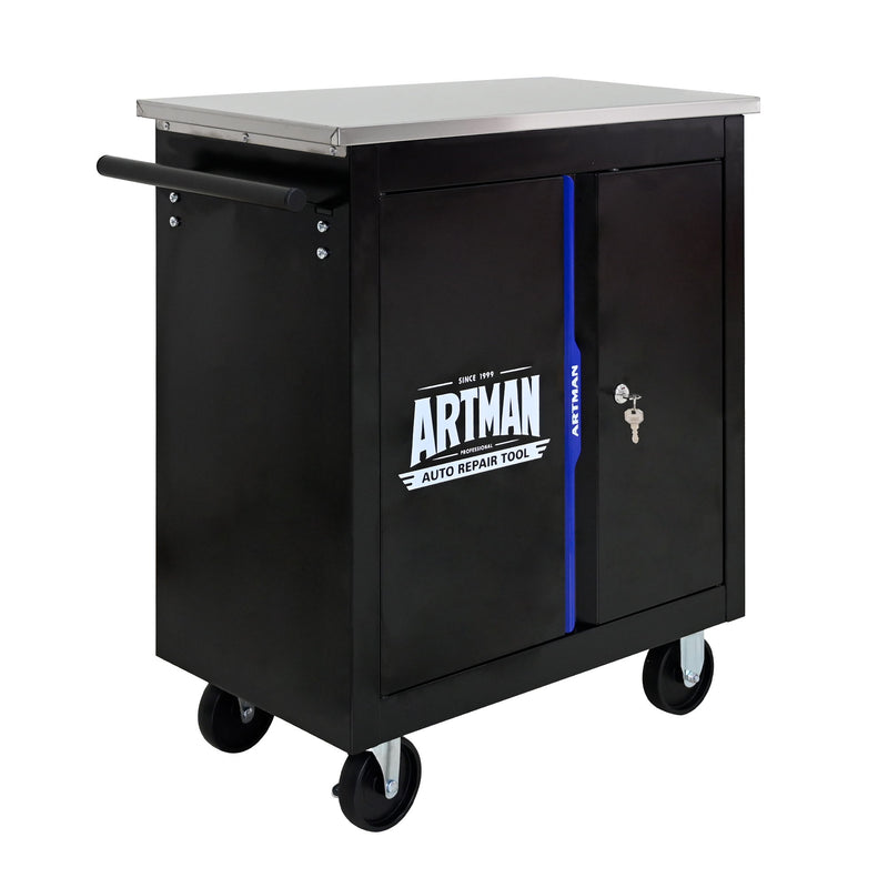 Movable Lockable Double Door Partition With Lock Multi Functional Hardware Storage Tool Car Auto Repair Locker - Black / Blue