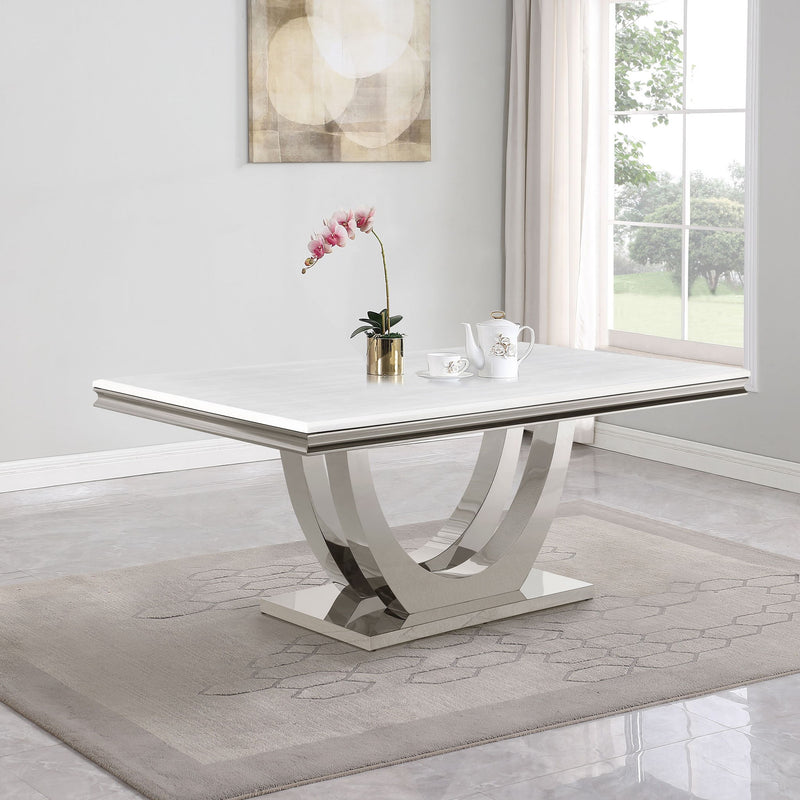 Allessandra - Rectangular U-Shaped Base Dining Table - White / Silver