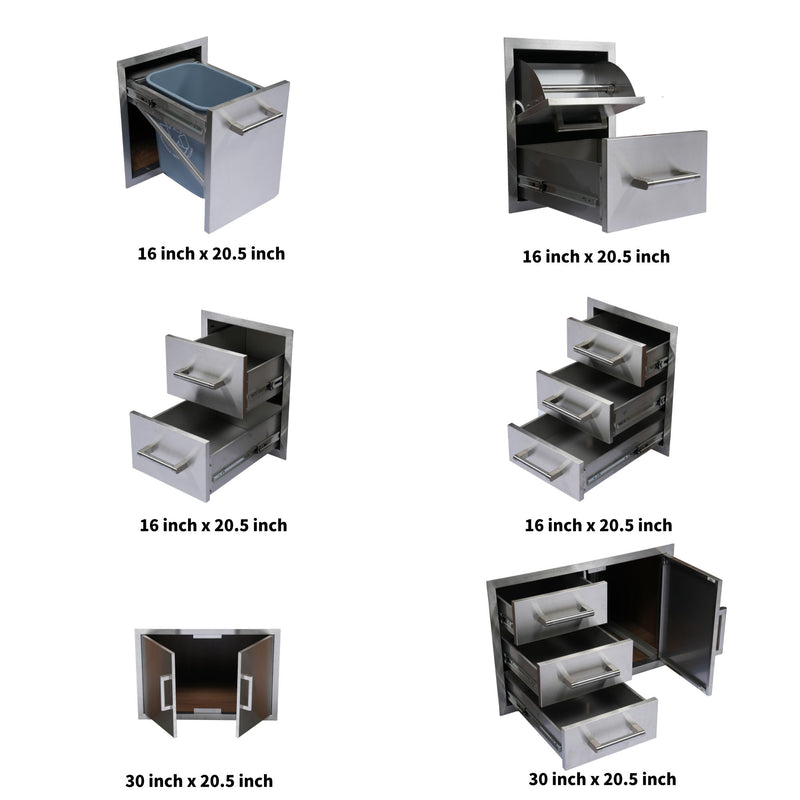 Built-In Outdoor Kitchen LPG Gas Grill 60000 Btu, Drop-In Ice Box With BBQ Tool Set - Silver