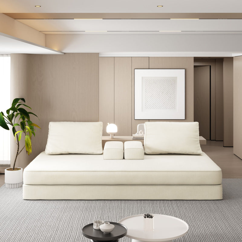 Multifunctional Convertible Sofa Bed With 2 Tumbler Backrests And 2 Pillows, Deep Seat Couch