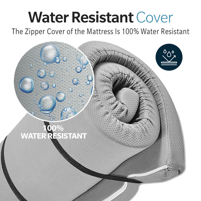 Memory Foam Camping Mattress Foldable, Portable With Water Resistant Cover - Gray