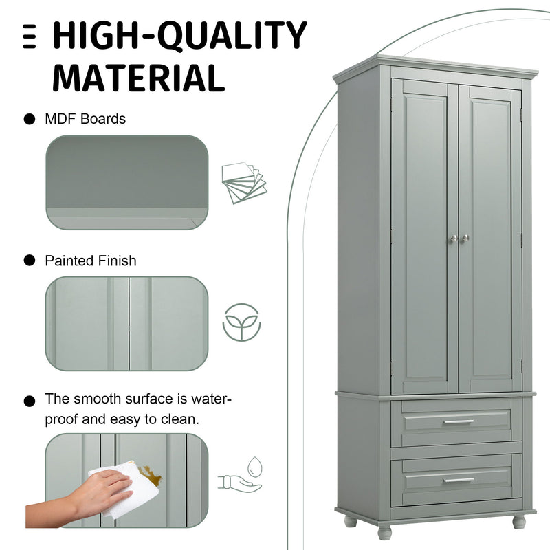 Tall Storage Cabinet With 2 Drawers For Bathroom