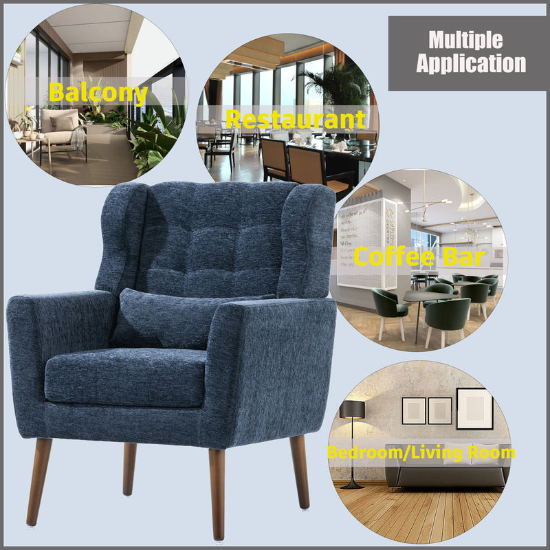 Modern Accent Chair, Arm Chairs For Living Room, Upholstered Mordern Armchair, Comfy Soft Padded Lounge Chair In Small Space, Bedroom, With Pillow, Solid Wood Leg