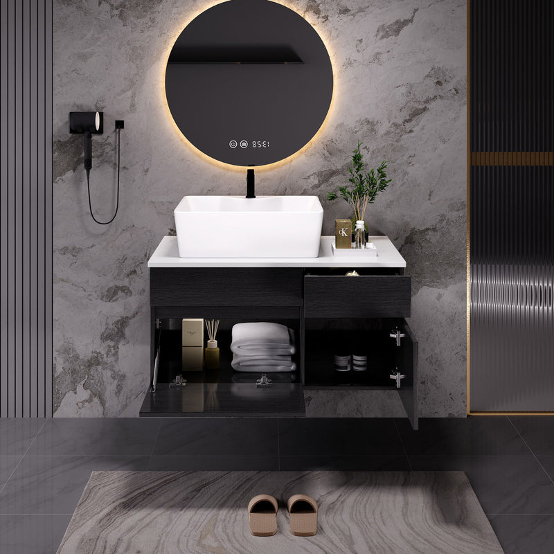 Floating Bathroom Vanity With Sink For Small Bathroom - White / Black
