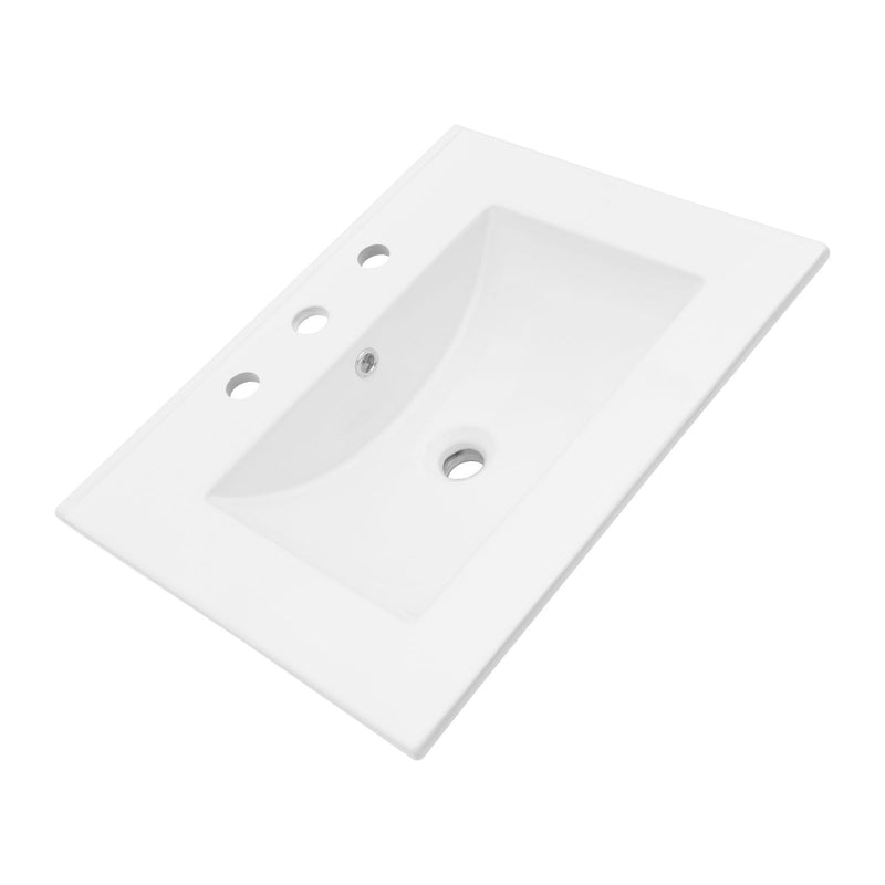 Rectangular Single Vanity Top With 3 Faucet Hole Sink - White