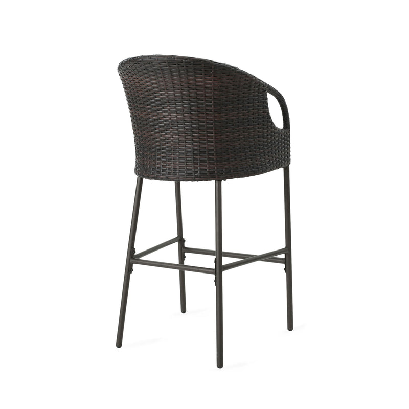 Outdoor 31" Rattan Barstools With Waterproof Cushions (Set of 2) - Multi Brown