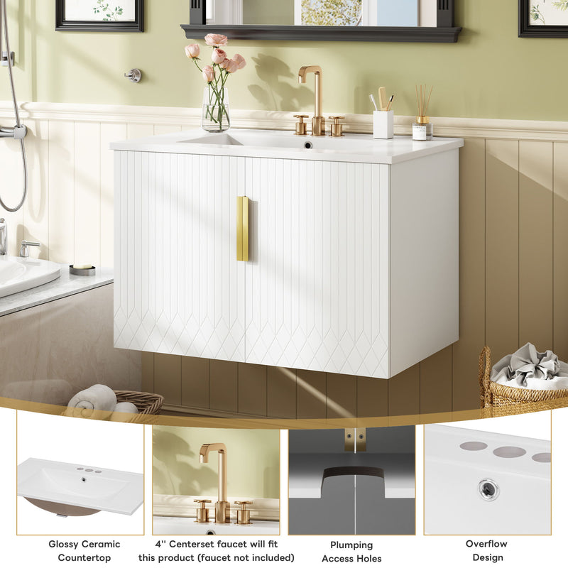 Bathroom Vanity With Sink, Rectangular Storage Cabinet With 2 Soft Closing Doors