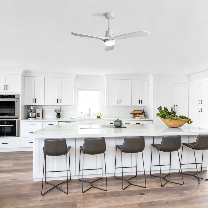 52" Blade Ceiling Fan With Remote Controlled LED Light And Quiet DC Motor - White