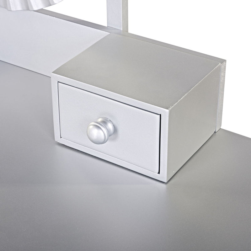Luxury Vanity Desk With Round Mirror Height Adjustable Dressing Table Set Engineered Wood - Silver