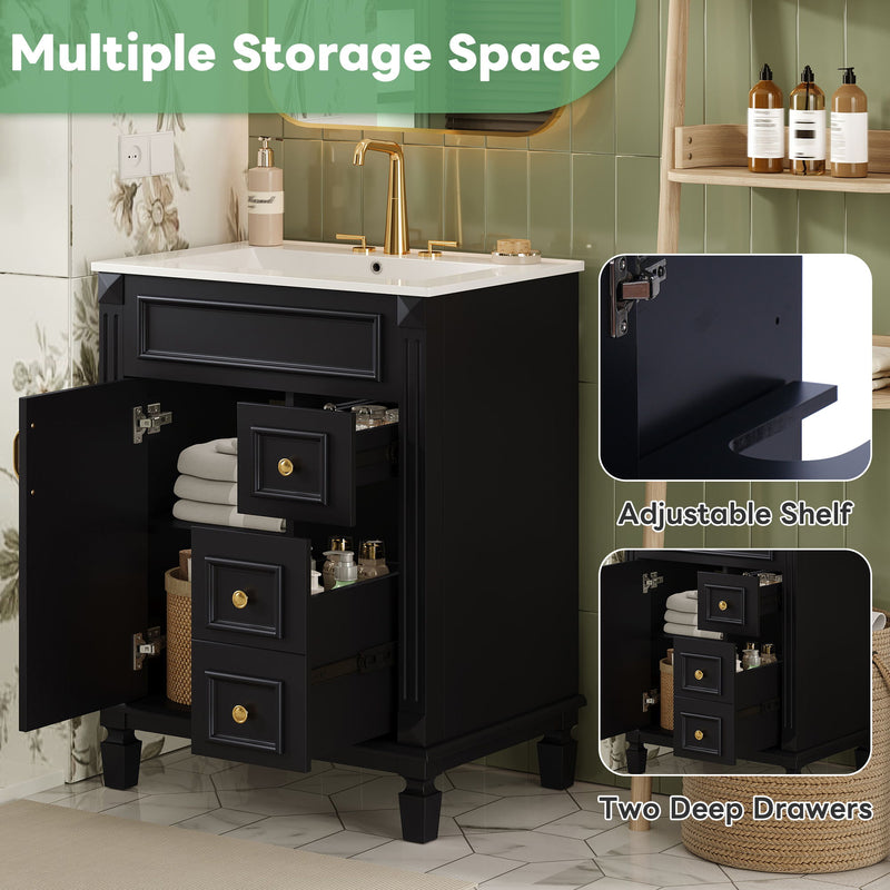 Bathroom Vanity With Sink, Compact Cabinet & 2 Drawers And Adjustable Shelf