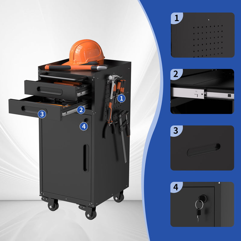 Rolling Tool Cabinet Heavy Duty Garage Storage With Lockable Doors & Drawers