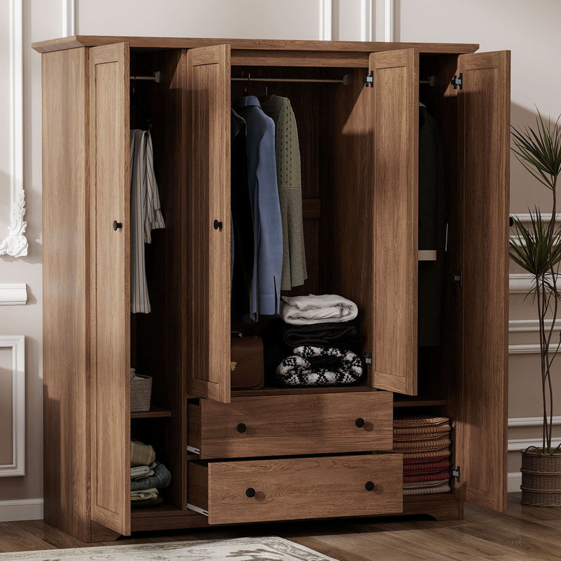 4 Door Wardrobe Armoire With 2 Drawers