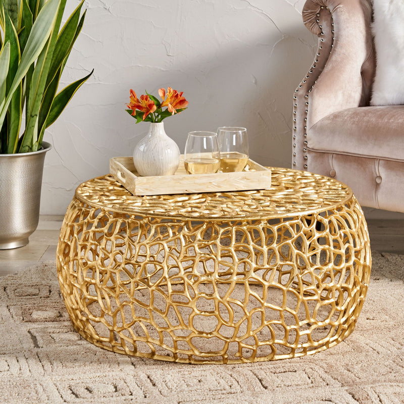Modern Glam Mesh Coffee Table With Accents And - Gold