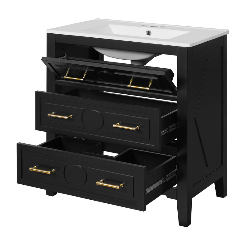 Retro Bathroom Vanity With Sink Combo, Free Standing Single Set With 3 Drawers