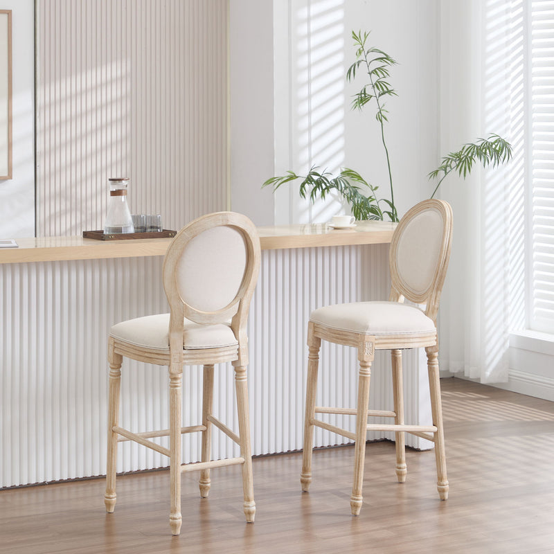 30'' Height Upholstered Bar Chairs With Round Back (Set of 2) - Beige
