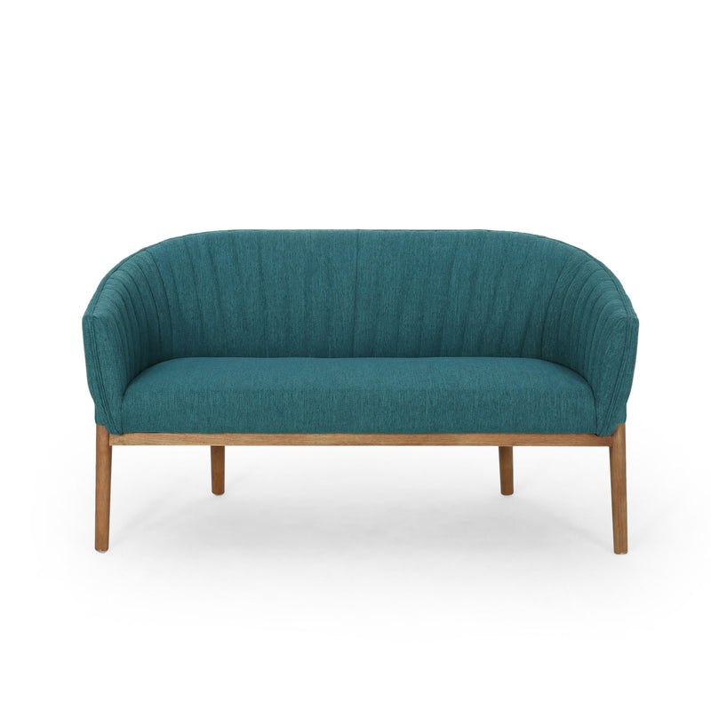 Mid Century Modern Loveseat With Channel Stitched Backrest