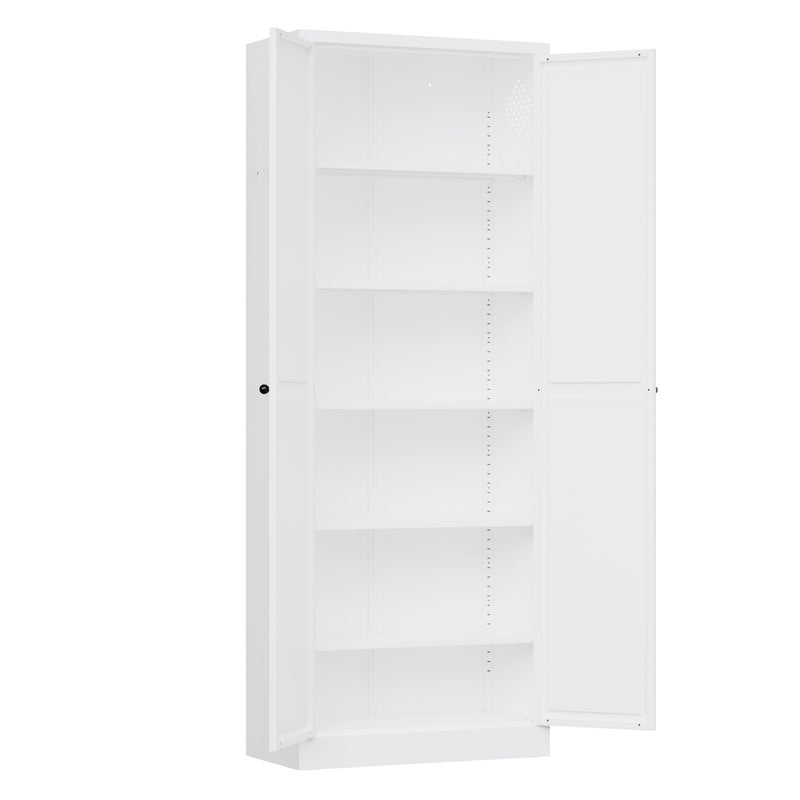 Kitchen Pantry Cabinet With Doors, Heavy-Duty Freestanding Storage Organizer With 5 Adjustable Shelves, Tool Free Assembly - White