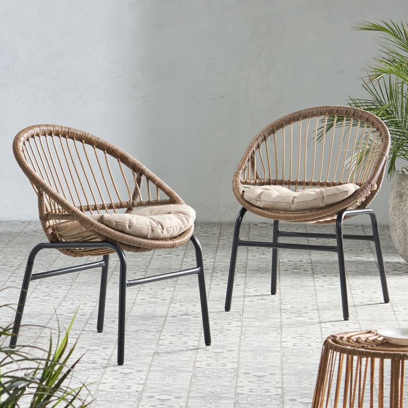 Outdoor Accent Chair With Curved Back And Basket Frame, (Set of 2) - Light Brown / Beige