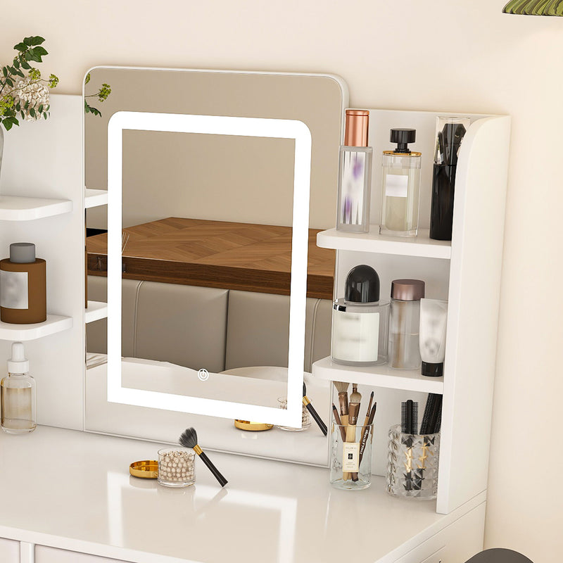 Elegant LED Mirror Vanity Dressing Table With Adjustable Lights, Drawers & Storage - White