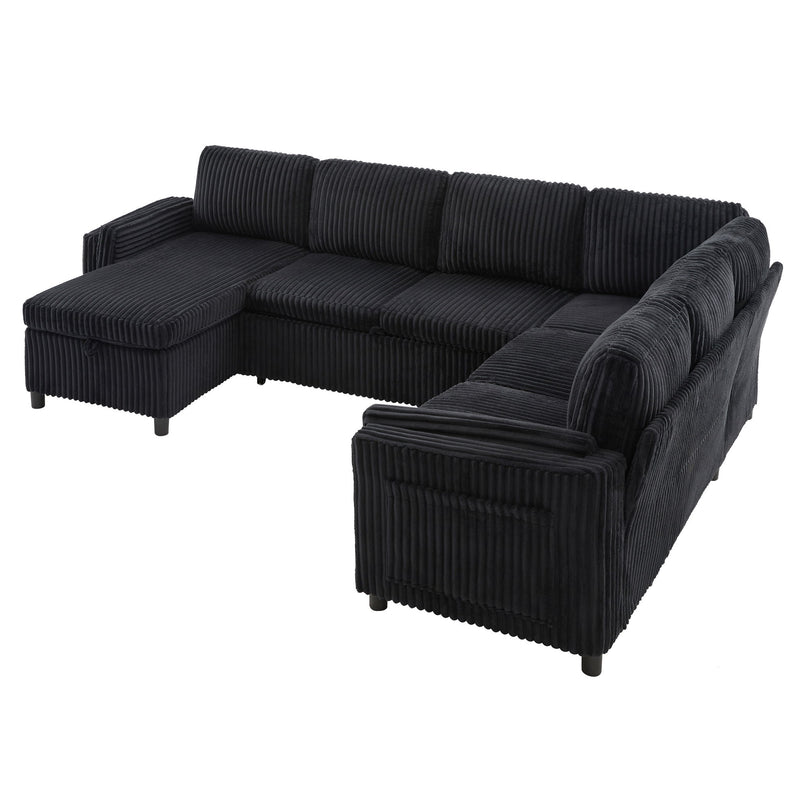 Convertible U-Shaped Sectional Sofa Bed With USB Ports And Storage