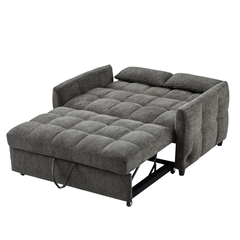 Loveseat Sofa Pull-Out Bed With Adjustable Backrest, 3 USB Ports And 2 Lumbar Pillows For Living Room
