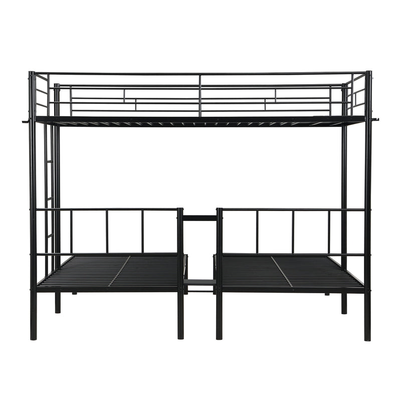 Twin Over Twin Over Twin Triple Bunk Bed With Safety Rails And Storage Shelf - Black