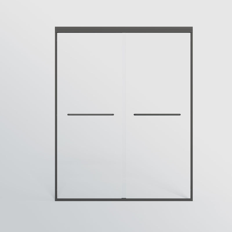 Double Sliding Shower Door, Semi-Frameless Bypass Bathroom Sliding Door With 1/4" (6 Mm) Tempered Glass For Walk-In Shower