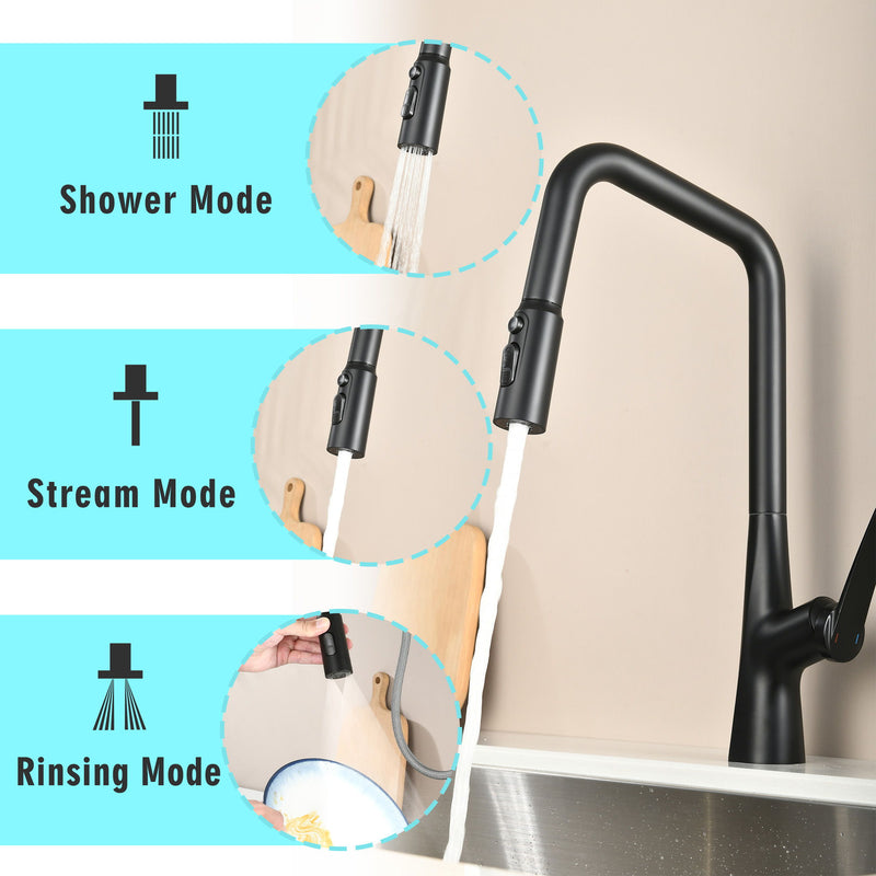 Professional Kitchen Faucet With 3 Function 360 Sprayer And 1 Touch Switching