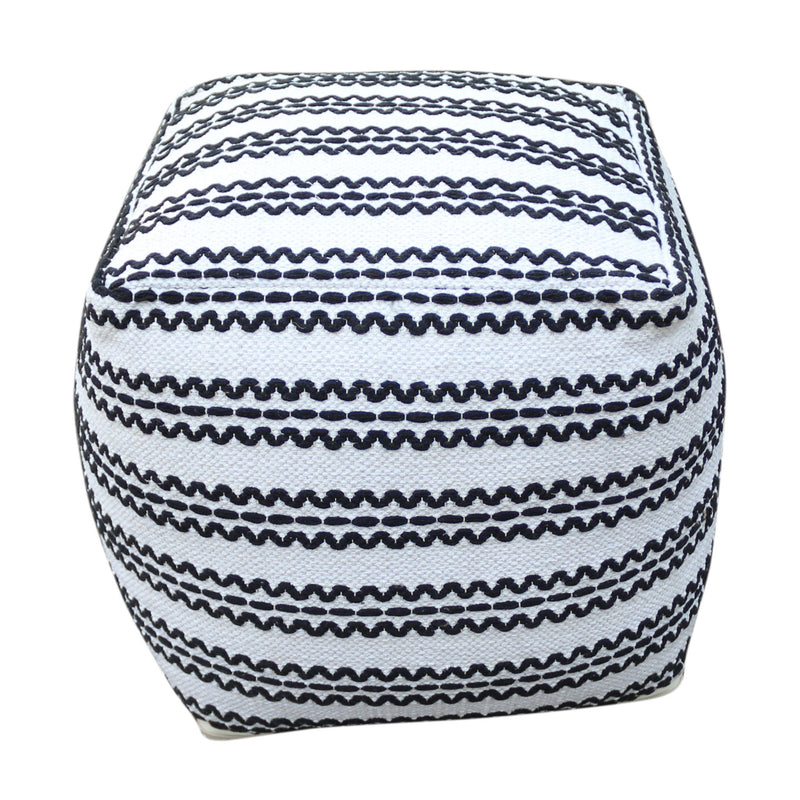Lani - Handcrafted Fabric Pouf, Durable Cotton Square - Natural / Black