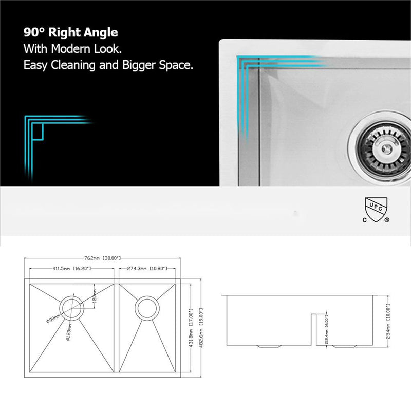 Modern Double Bowl Undermount Sink Design With 10" Deep Basins