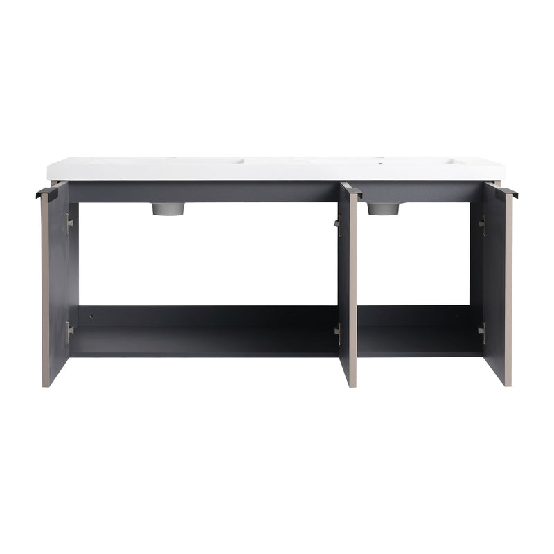 Contemporary Wall Mounted Bathroom Vanity With Resin Double Sink