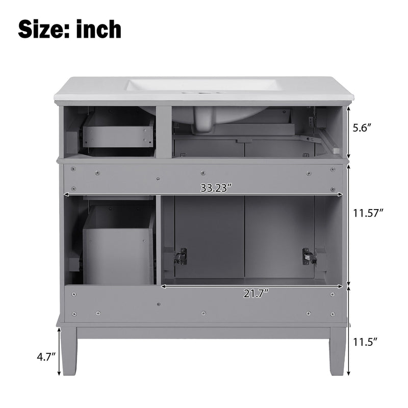 Modern Bathroom Vanity With Ceramic Sink, Soft Close Storage Cabinet