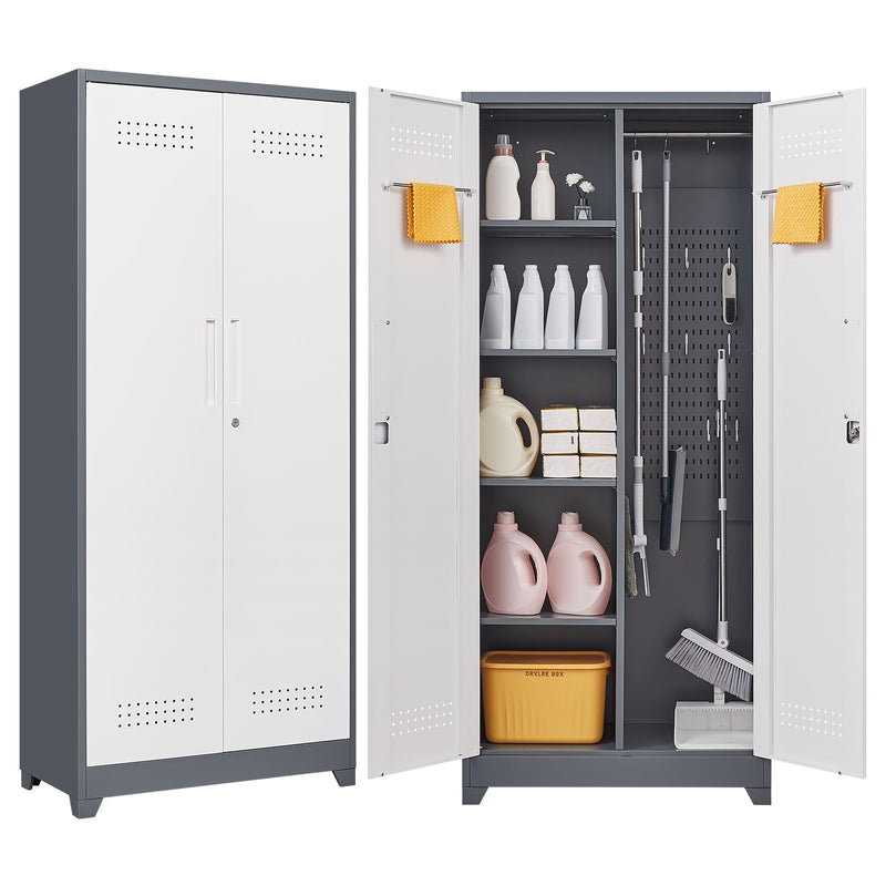 Lockers With Locking Doors, Adjustable Shelves, High Broom Tool Storage Cabinet