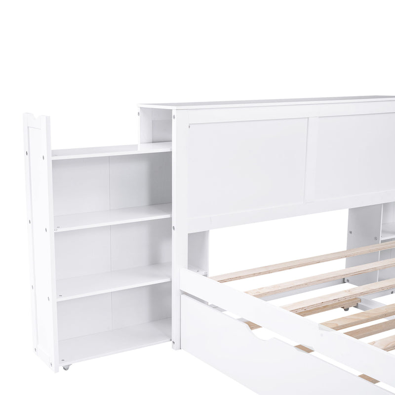 Storage Platform Bed With Pull Out Shelves And Trundle