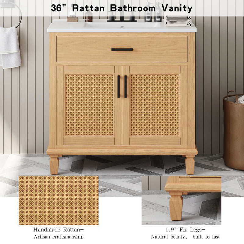 Bathroom Vanity With Ceramic Sink, Modern Free Standing Cabinet With Soft Close Drawers