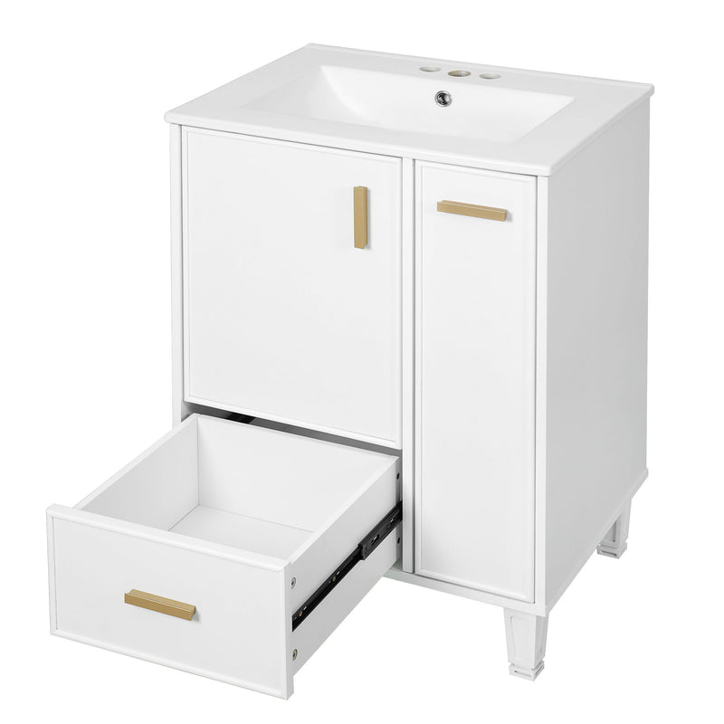 Bathroom Vanity With Sink, Deep Drawer, Door Shelf, 2 Tier Basket
