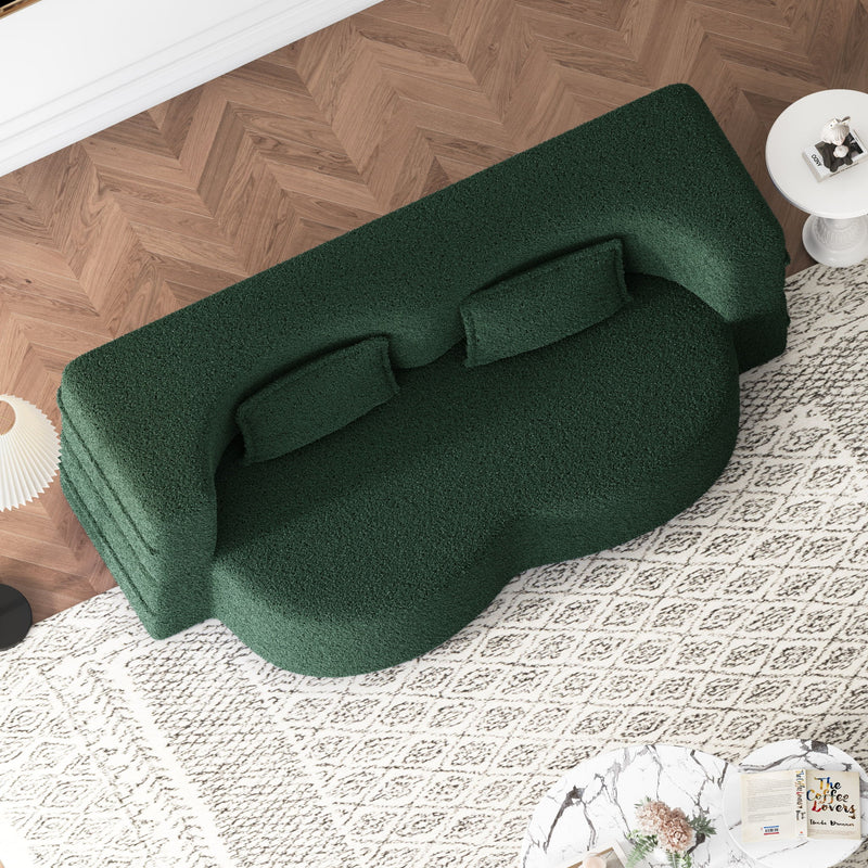 Modern Floor Sofa, With 2 Pillows, Convertible Teddy Fabric Foam Filled Bed