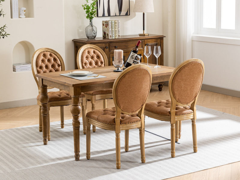 French Style Solid Wood Frame Antique Painting, Hand-Pulled Buckle Decoration Artificial Dining Chair With Nailhead Trim, Wood Legs