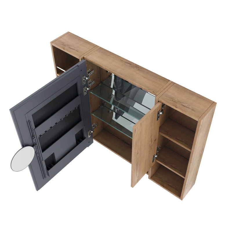 Wall Mounted Bathroom Mirror Cabinet, Adjustable Shelves Storage Cabinet - Imitative Oak