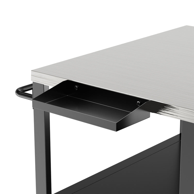 Outdoor Grill Table For Big Egg Style Bbq With Metal Grill Cart And Storage Box And Metal And Stainless Steel - Black / Silver