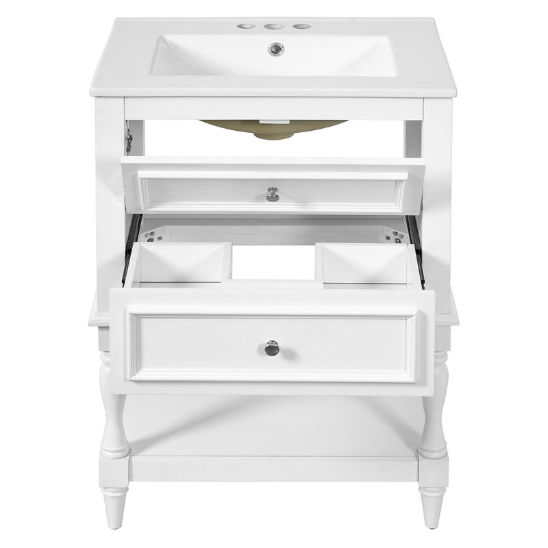 Bathroom Vanity With Sink, 2 Drawers Storage Cabinet, Open Shelf