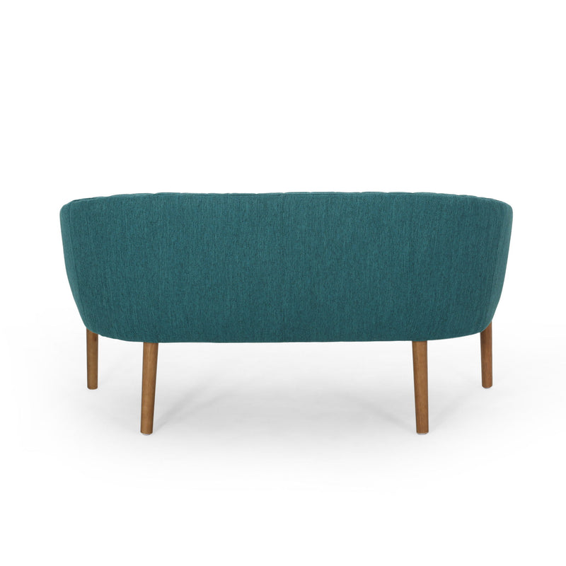 Mid Century Modern Loveseat With Channel Stitched Backrest