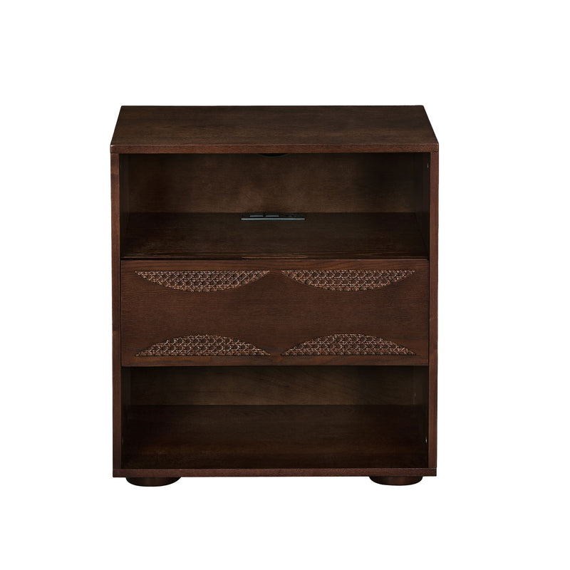 Nightstand With USB Ports & Outlet Hole, End Table With Drawer